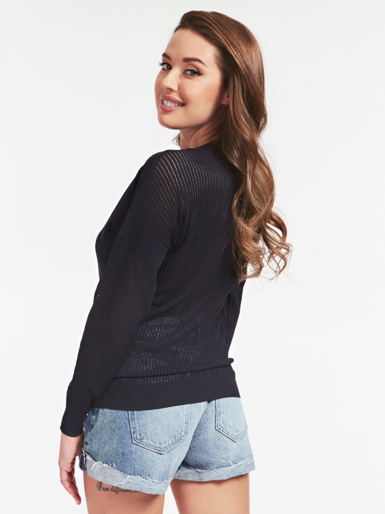 предно лого пуловер от смес от вискоза Guess тъмно син