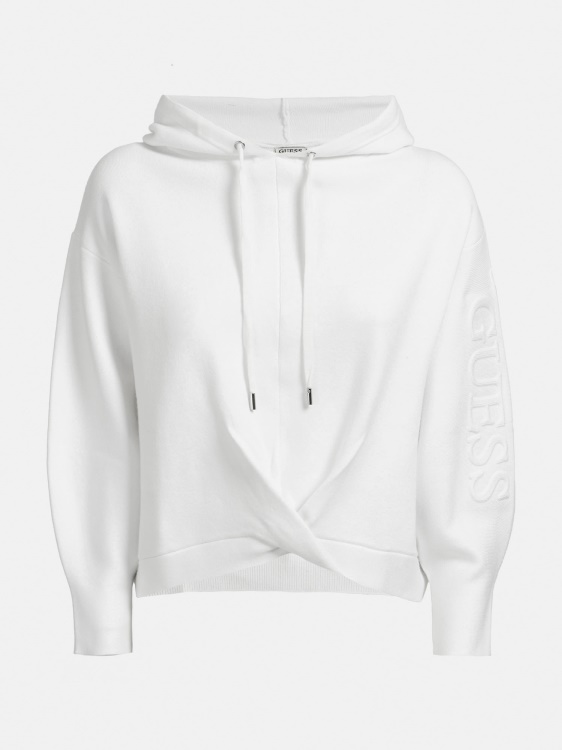 пуловер с лого с качулка Guess бял