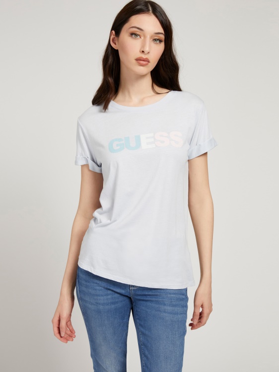 предна тениска с лого Guess светло синьо