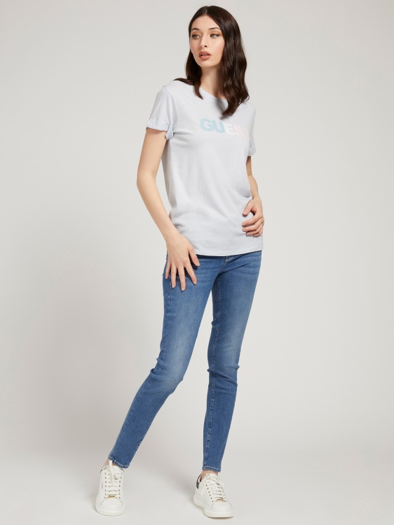 предна тениска с лого Guess светло синьо