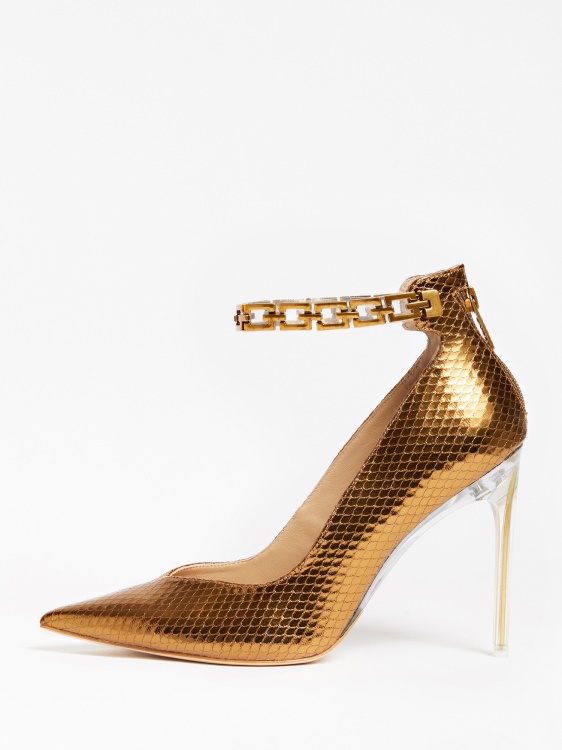 Guess бронзови стефи ламинирани съдебни обувки с вид на крокодил
