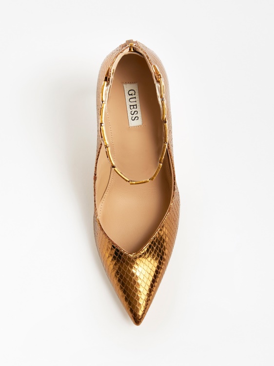 Guess бронзови стефи ламинирани съдебни обувки с вид на крокодил