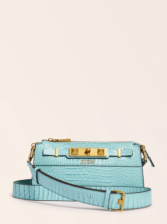 светло синьо Guess Raffie Croc Print Mini Crossbody