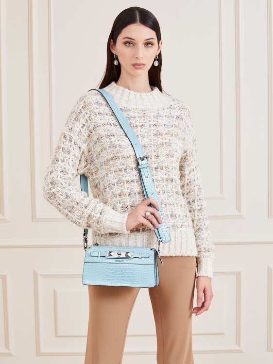 светло синьо Guess Raffie Croc Print Mini Crossbody