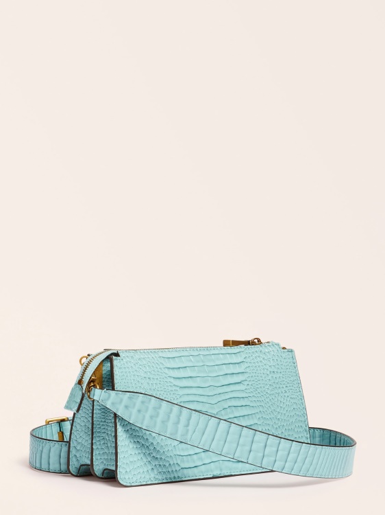 светло синьо Guess Raffie Croc Print Mini Crossbody