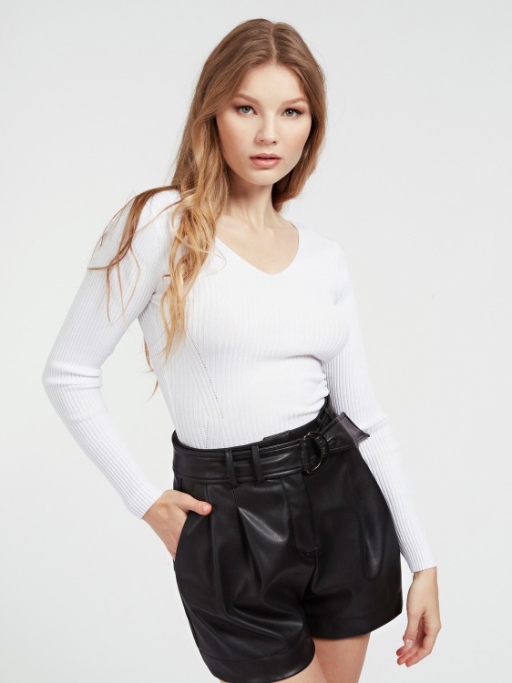 бял пуловер от смес от вискоза Guess Rib