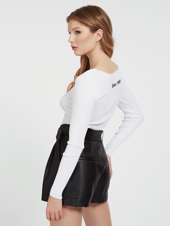 бял пуловер от смес от вискоза Guess Rib