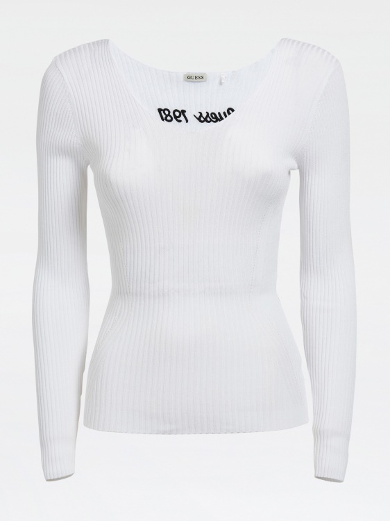 бял пуловер от смес от вискоза Guess Rib
