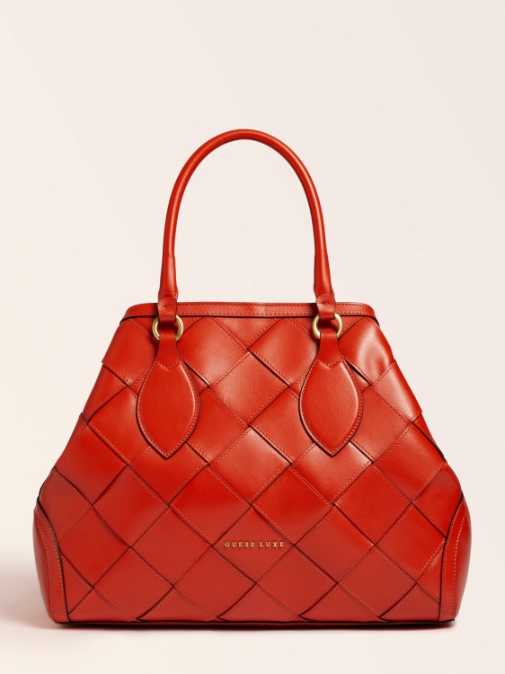 оранжева луксозна дамска чанта от естествена кожа Guess