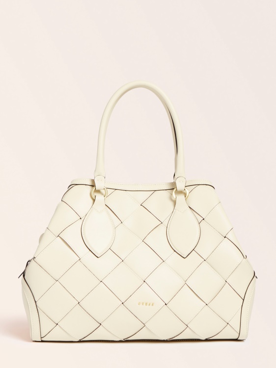 Бяла луксозна дамска чанта Giorgia от естествена кожа Guess