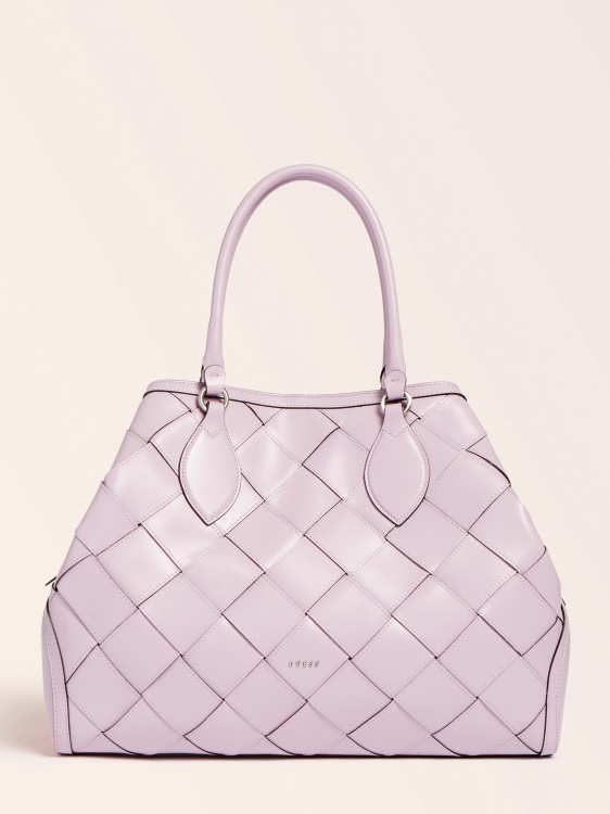 Giorgia голяма луксозна дамска чанта от естествена кожа люляк Guess