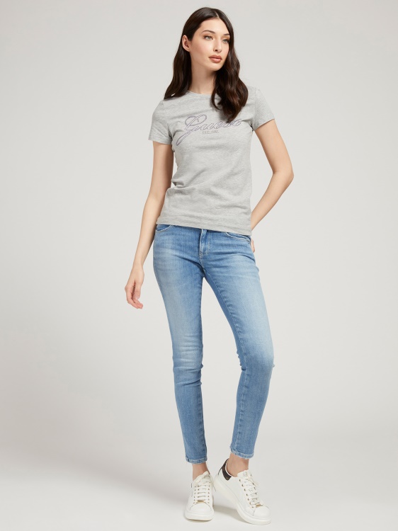 сива тениска с много лого и кристали Guess