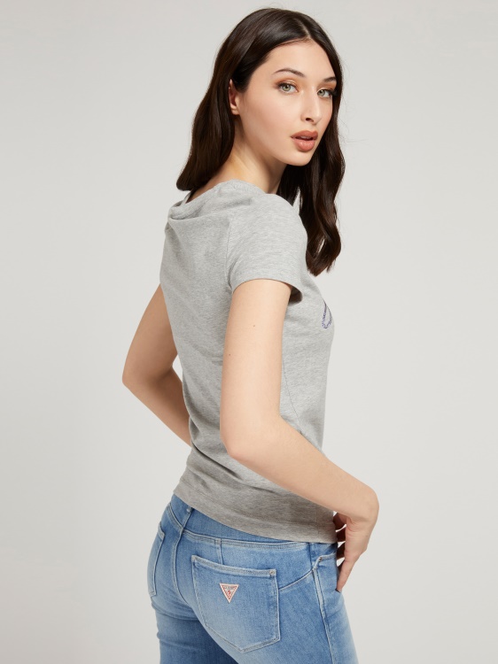сива тениска с много лого и кристали Guess