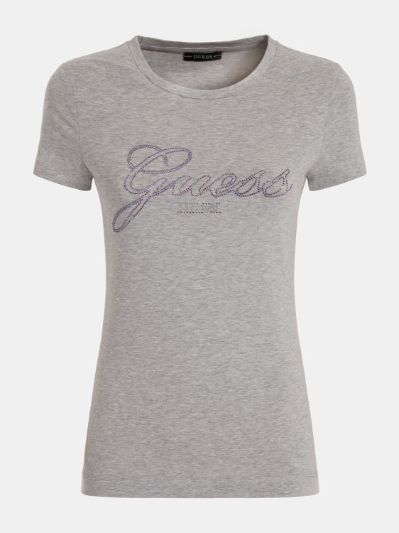 сива тениска с много лого и кристали Guess