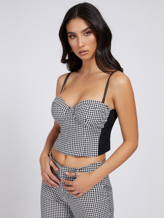 Guess White Multi Gingham Check Top