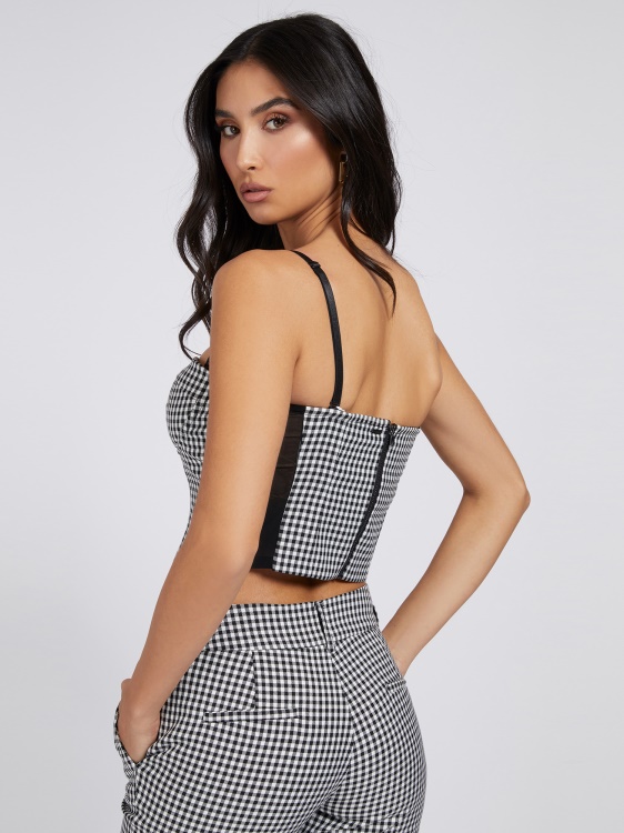Guess White Multi Gingham Check Top