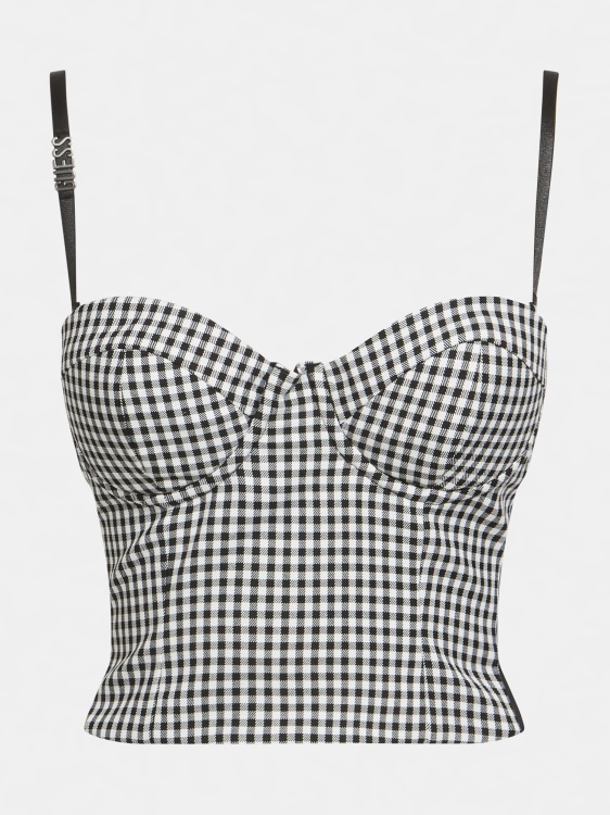 Guess White Multi Gingham Check Top