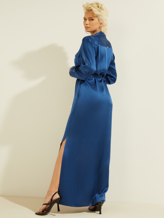 електриково синя копринена макси рокля Guess