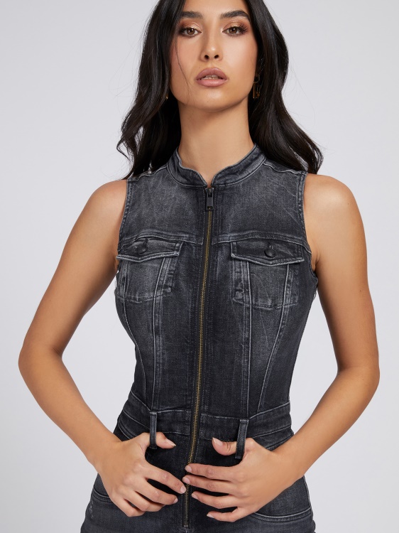 сив дънков гащеризон със супер кльощава Guess