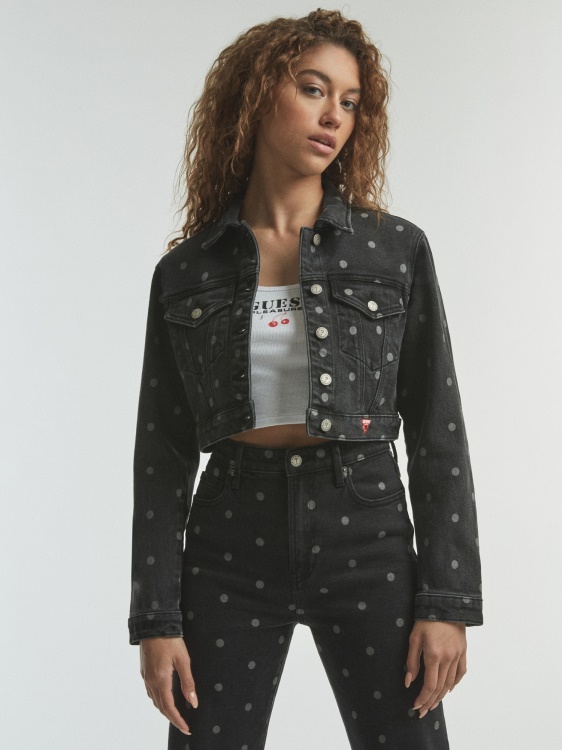 дънково късо яке в полкадо Guess черно