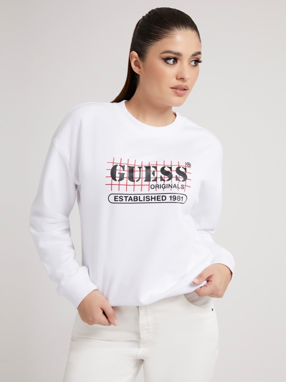 бял суичър с предно лого Guess