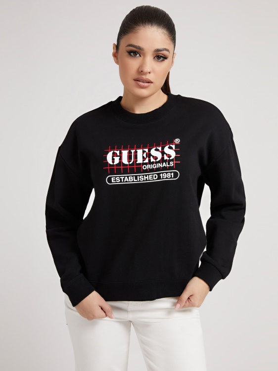 Guess черен суичър с предно лого