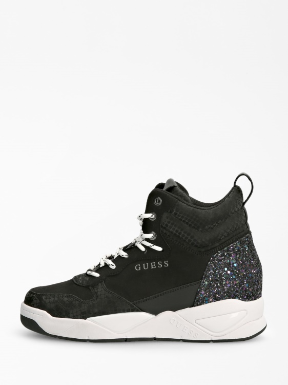 високи маратонки от плътен велур черни Multi Guess