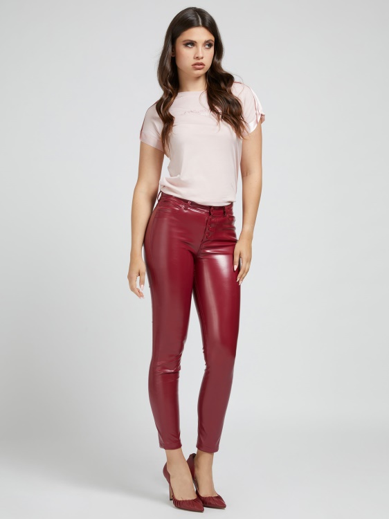 сатенена апликационна тениска Guess светло розово