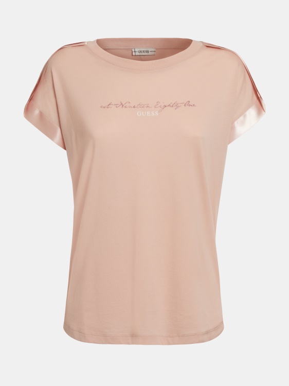 сатенена апликационна тениска Guess светло розово