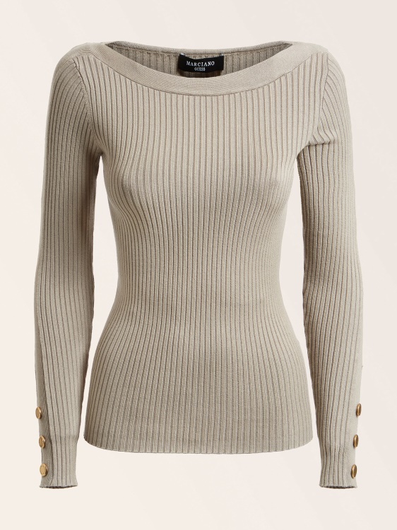 светлосив пуловер с деколте Marciano Guess