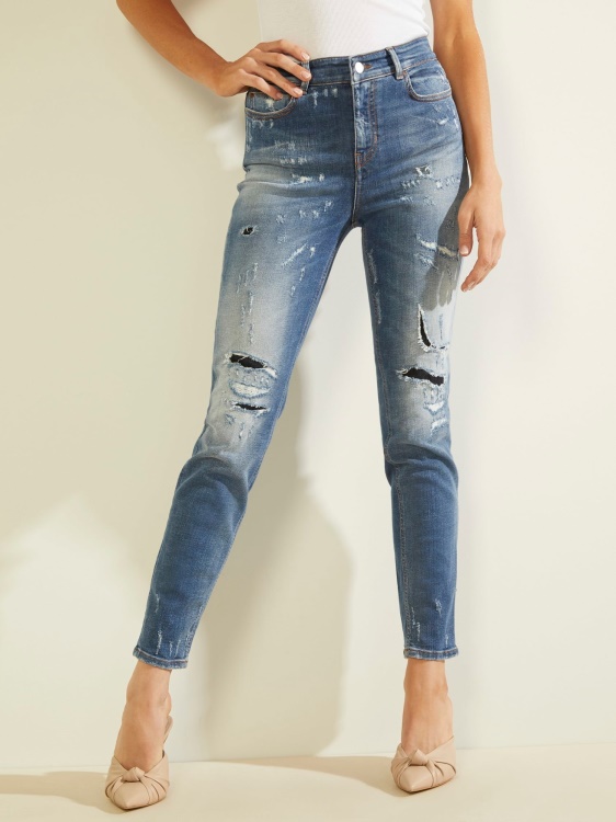кльощави дънкови панталони ожулвания Guess Blue