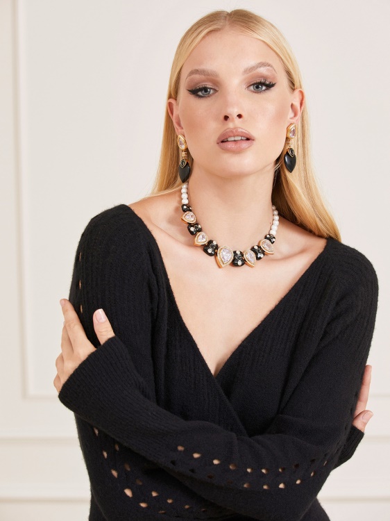 Guess черна рокля от смес от вълна Marciano