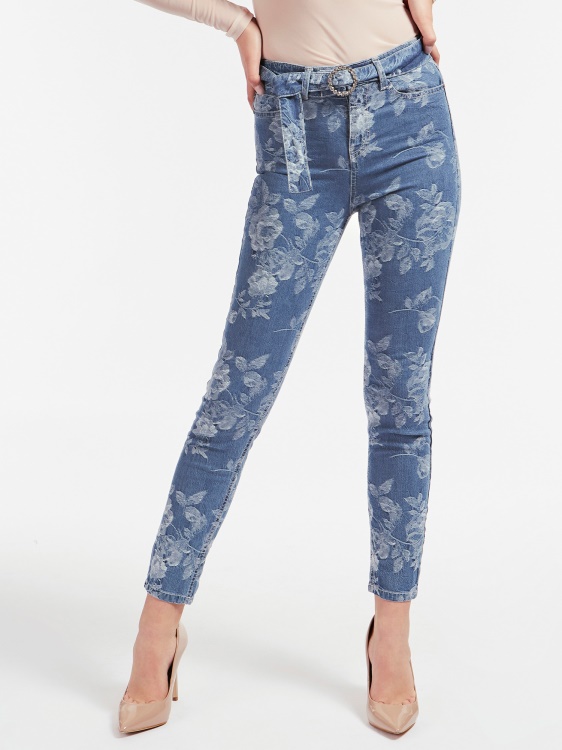 жакардов кльощав дънков панталон Guess Blue