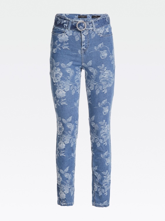 жакардов кльощав дънков панталон Guess Blue
