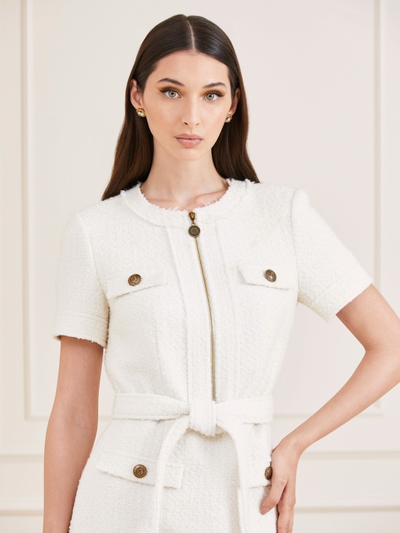 Guess бяла рокля от туид Marciano
