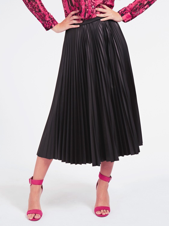 плизирана пола от изкуствена кожа Guess Black