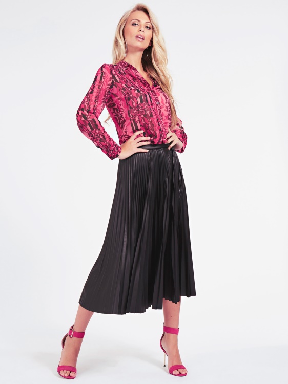 плизирана пола от изкуствена кожа Guess Black