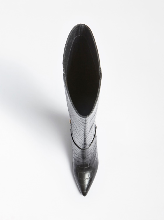 Високи ботуши с крокодилна щампа ръце Guess черни