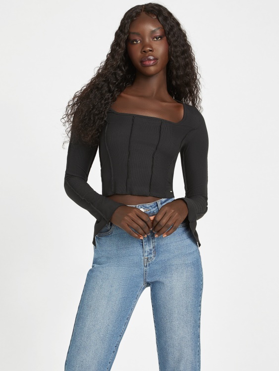 еко черно горнище с дълги ръкави Usra Guess
