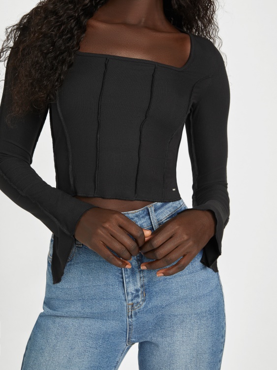 еко черно горнище с дълги ръкави Usra Guess