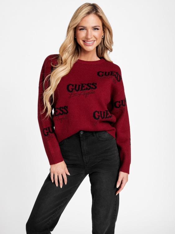 пуловер с лого на червено Guess сок от цвекло
