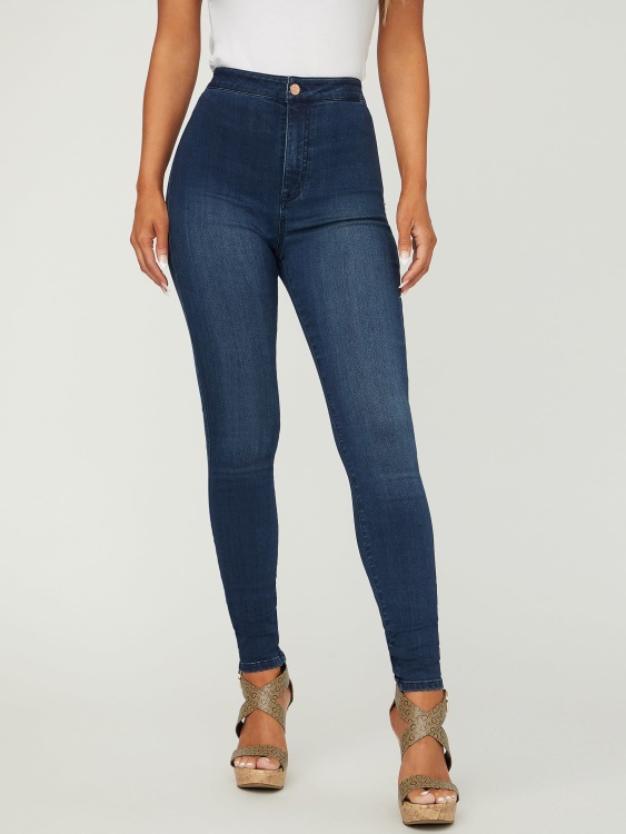 тъмни изпрани дънки Guess Eco Nova с извивки с ултра висока талия