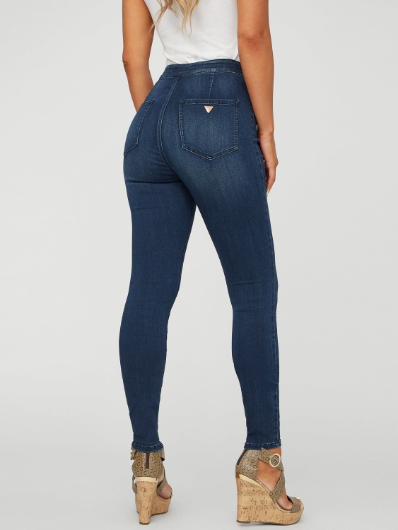 тъмни изпрани дънки Guess Eco Nova с извивки с ултра висока талия