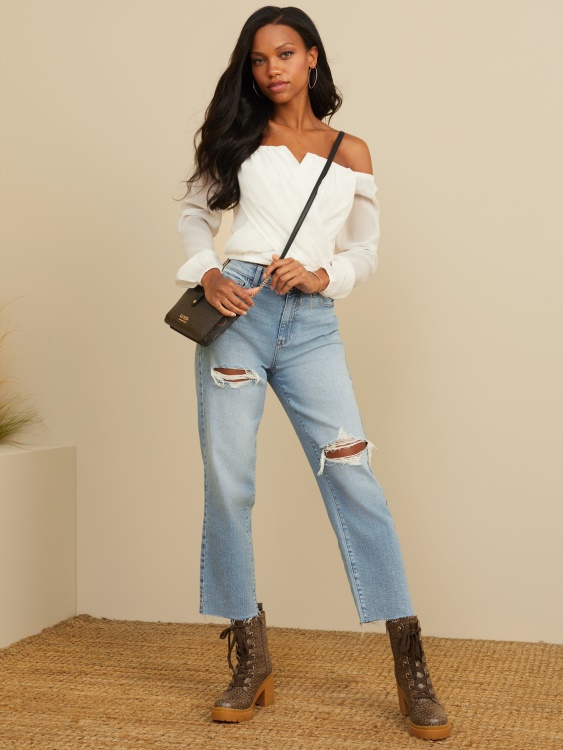 Guess Light Destroy Wash Doja изтощени прави дънки