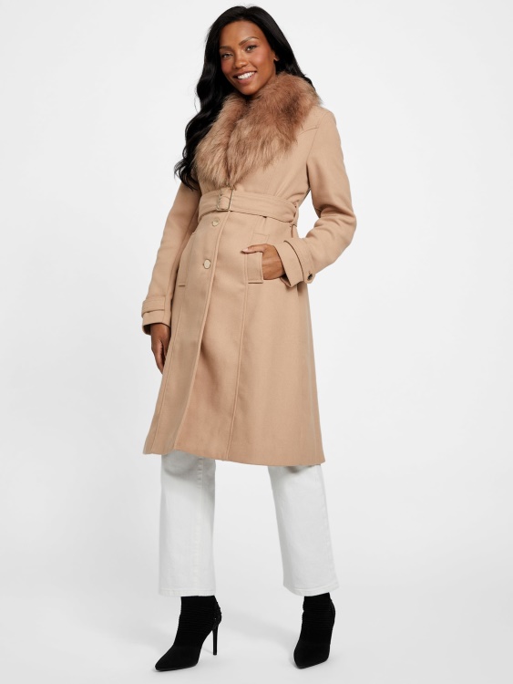 Aura палто от вълнена смес Guess млечен карамел