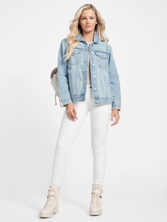 Sienna Curvy тесни дънки със средна талия Guess White Wash Destory