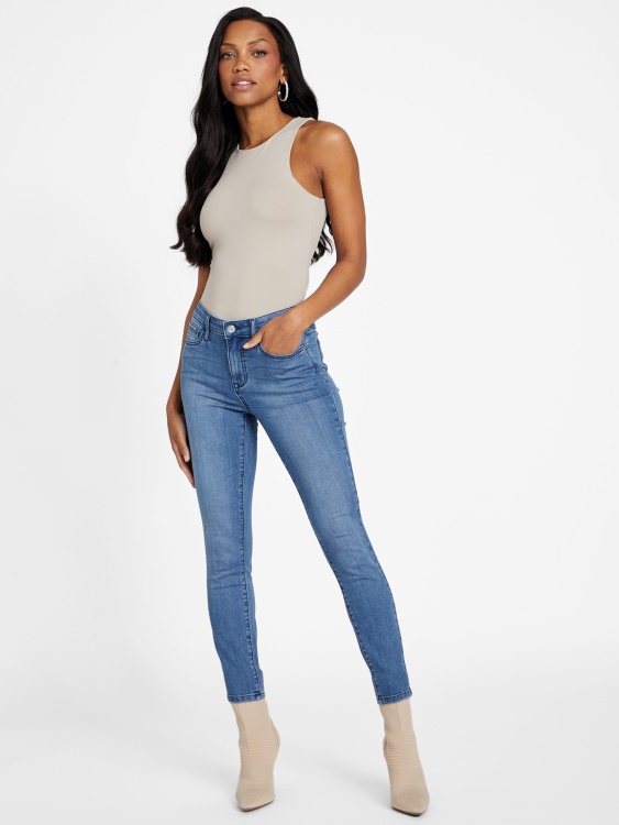 тесни дънки със средна талия Guess Eco Brenda със средно изпиране