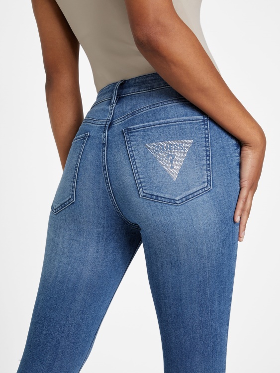 тесни дънки със средна талия Guess Eco Brenda със средно изпиране