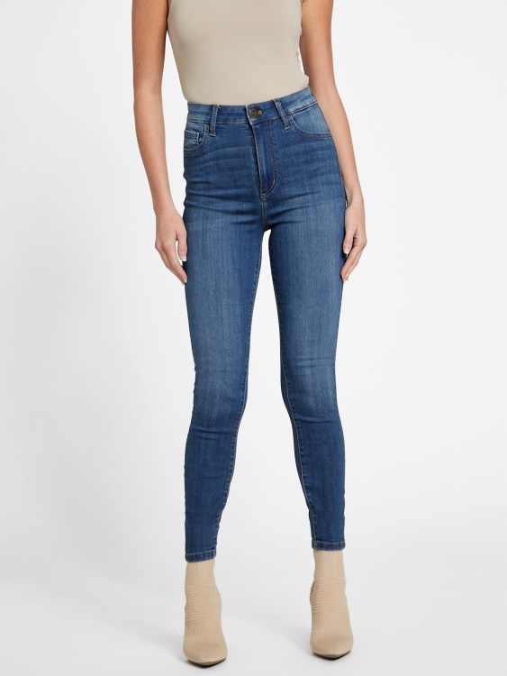 тесни дънки с висока талия Eco Simmone средно изпиране Guess