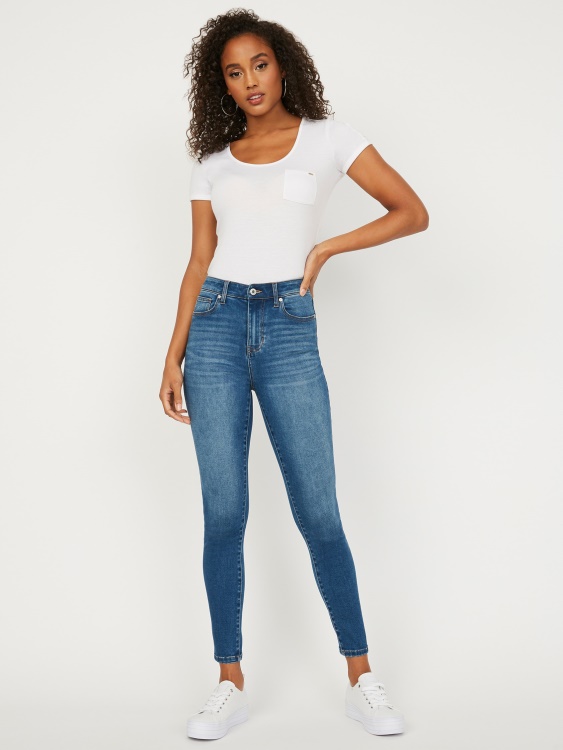 тесни дънки с висока талия Guess средно изпирани